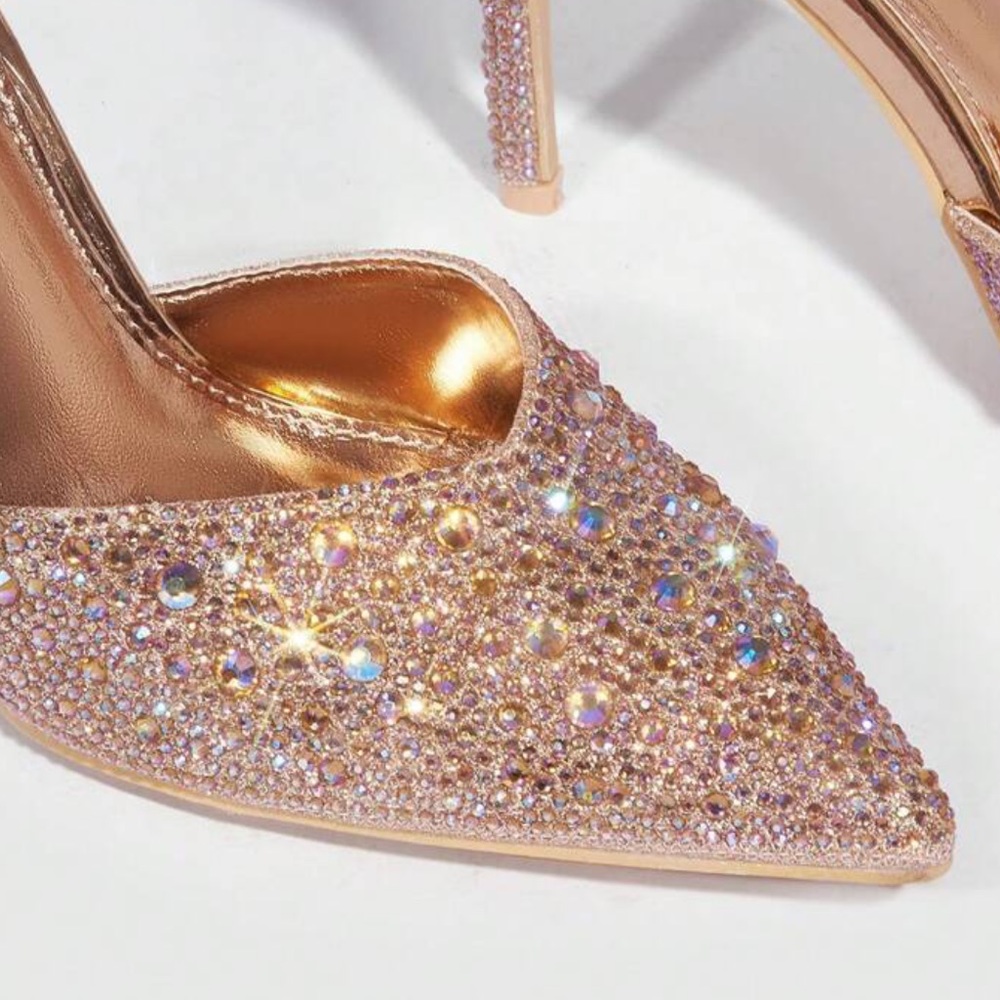 Valentines Day   Rhinestone Decor Point Toe Stiletto Heeled Ankle Strap Pumps - Picture 4 of 5